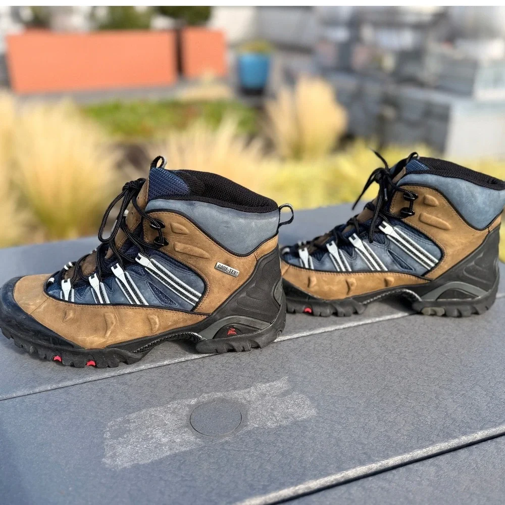 ECCO Gore-Tex Hiking Boots Mens Size 10.5 Receptor Brown Blue Gorpcore Outdoors